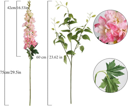 8PCS Blue Delphinium Artificial Flowers 29.5" Combo Clematis Greenery 23.6" Long Stem Flowers for Tall Vase Larkspur Silk Flowers Floral Arrangements Table Party Home Decor (Ice Blue)