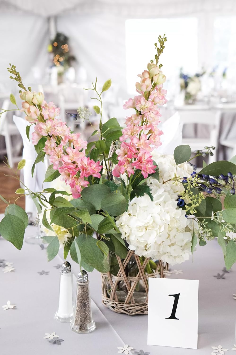 8PCS Blue Delphinium Artificial Flowers 29.5" Combo Clematis Greenery 23.6" Long Stem Flowers for Tall Vase Larkspur Silk Flowers Floral Arrangements Table Party Home Decor (Ice Blue)