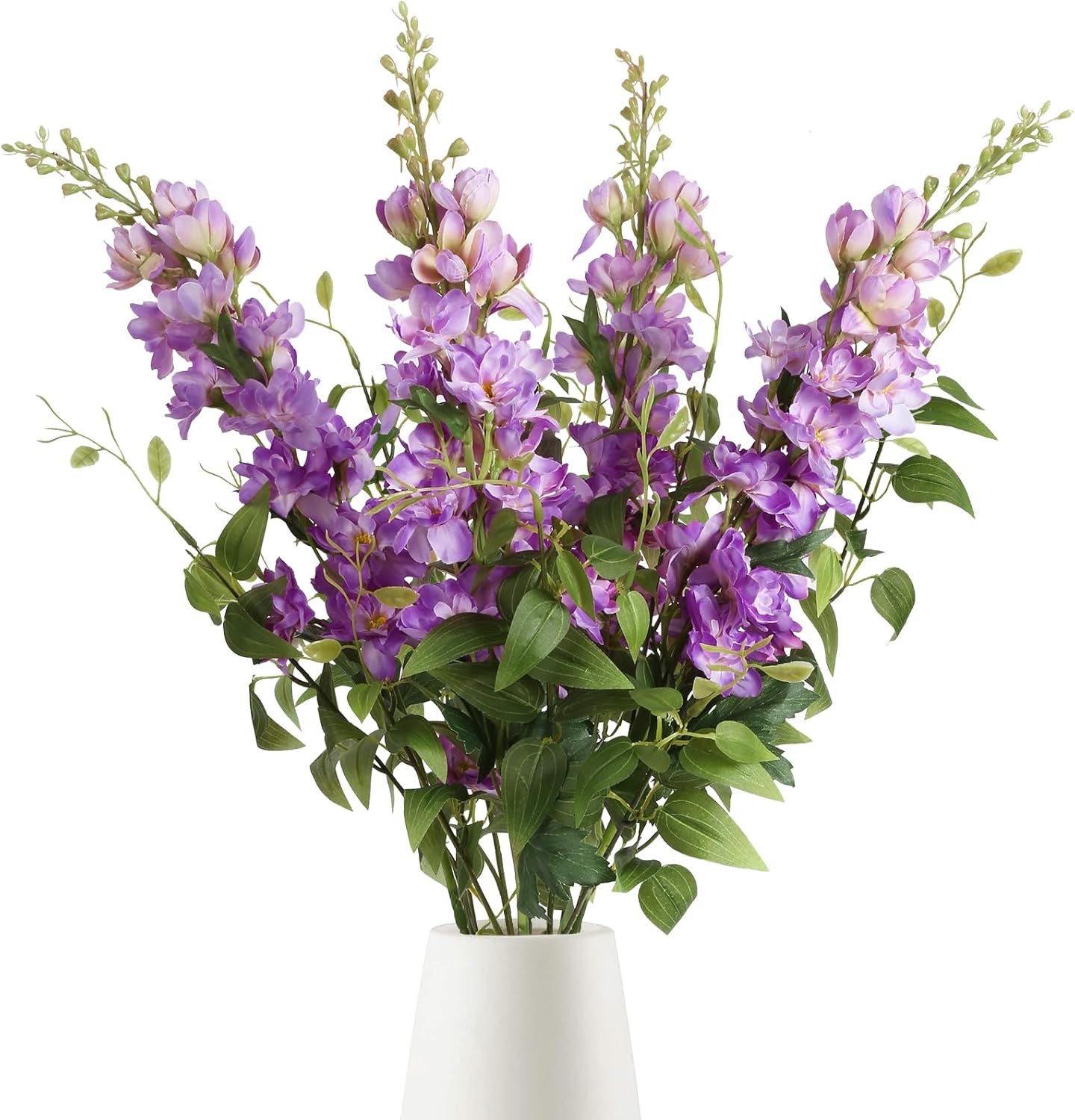 8PCS Blue Delphinium Artificial Flowers 29.5" Combo Clematis Greenery 23.6" Long Stem Flowers for Tall Vase Larkspur Silk Flowers Floral Arrangements Table Party Home Decor (Ice Blue)