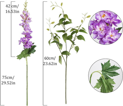 8PCS Blue Delphinium Artificial Flowers 29.5" Combo Clematis Greenery 23.6" Long Stem Flowers for Tall Vase Larkspur Silk Flowers Floral Arrangements Table Party Home Decor (Ice Blue)