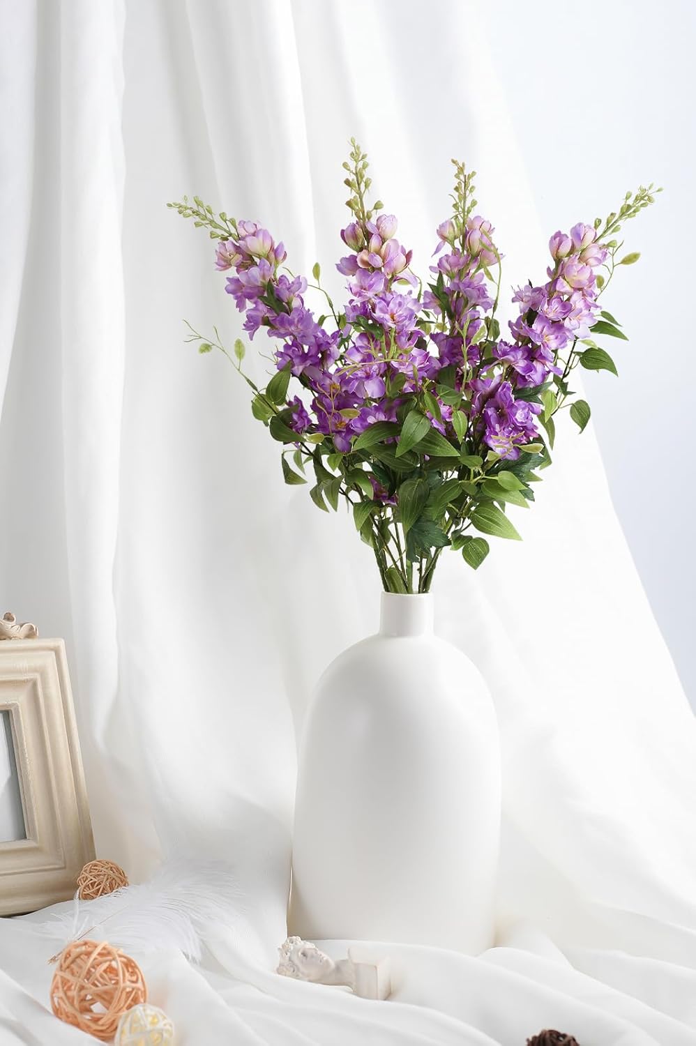 8PCS Blue Delphinium Artificial Flowers 29.5" Combo Clematis Greenery 23.6" Long Stem Flowers for Tall Vase Larkspur Silk Flowers Floral Arrangements Table Party Home Decor (Ice Blue)