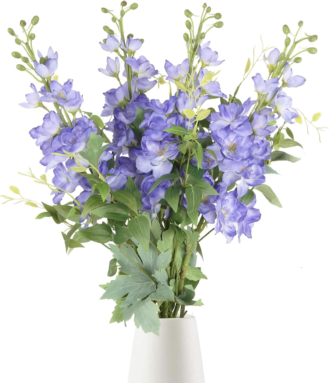 8PCS Blue Delphinium Artificial Flowers 29.5" Combo Clematis Greenery 23.6" Long Stem Flowers for Tall Vase Larkspur Silk Flowers Floral Arrangements Table Party Home Decor (Ice Blue)