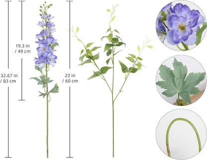 8PCS Blue Delphinium Artificial Flowers 29.5" Combo Clematis Greenery 23.6" Long Stem Flowers for Tall Vase Larkspur Silk Flowers Floral Arrangements Table Party Home Decor (Ice Blue)