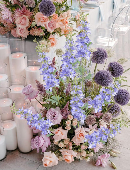 8PCS Blue Delphinium Artificial Flowers 29.5" Combo Clematis Greenery 23.6" Long Stem Flowers for Tall Vase Larkspur Silk Flowers Floral Arrangements Table Party Home Decor (Ice Blue)