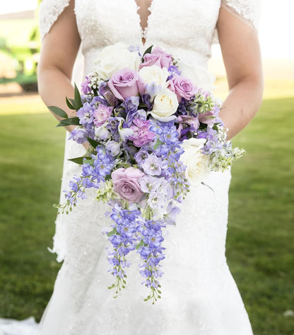 8PCS Blue Delphinium Artificial Flowers 29.5" Combo Clematis Greenery 23.6" Long Stem Flowers for Tall Vase Larkspur Silk Flowers Floral Arrangements Table Party Home Decor (Ice Blue)