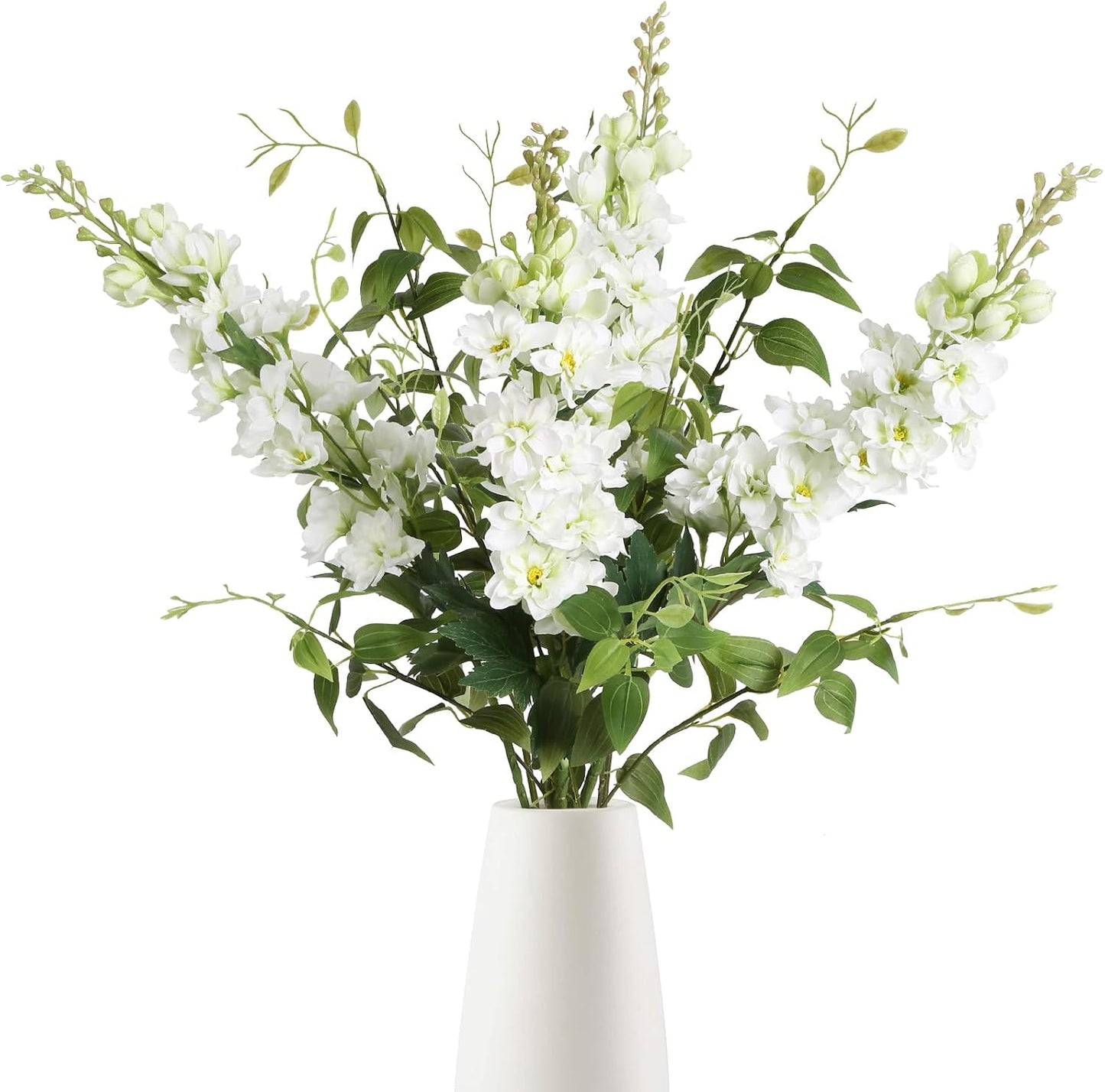 8PCS Blue Delphinium Artificial Flowers 29.5" Combo Clematis Greenery 23.6" Long Stem Flowers for Tall Vase Larkspur Silk Flowers Floral Arrangements Table Party Home Decor (Ice Blue)