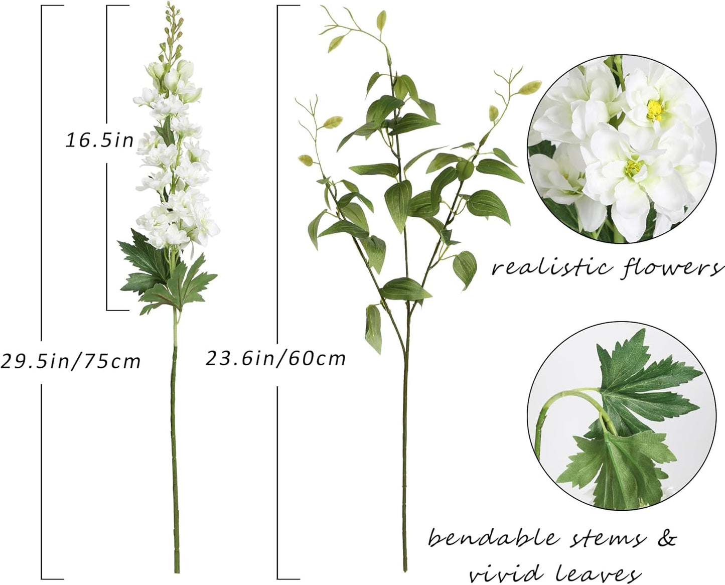8PCS Blue Delphinium Artificial Flowers 29.5" Combo Clematis Greenery 23.6" Long Stem Flowers for Tall Vase Larkspur Silk Flowers Floral Arrangements Table Party Home Decor (Ice Blue)