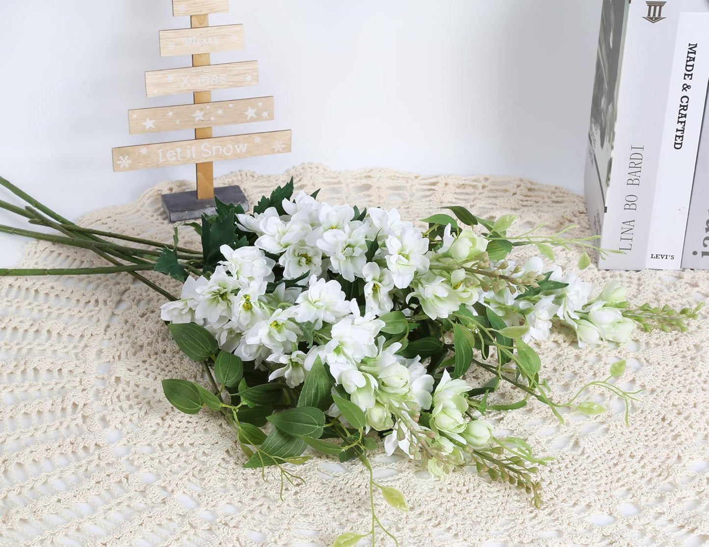 8PCS Blue Delphinium Artificial Flowers 29.5" Combo Clematis Greenery 23.6" Long Stem Flowers for Tall Vase Larkspur Silk Flowers Floral Arrangements Table Party Home Decor (Ice Blue)