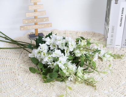 8PCS Blue Delphinium Artificial Flowers 29.5" Combo Clematis Greenery 23.6" Long Stem Flowers for Tall Vase Larkspur Silk Flowers Floral Arrangements Table Party Home Decor (Ice Blue)