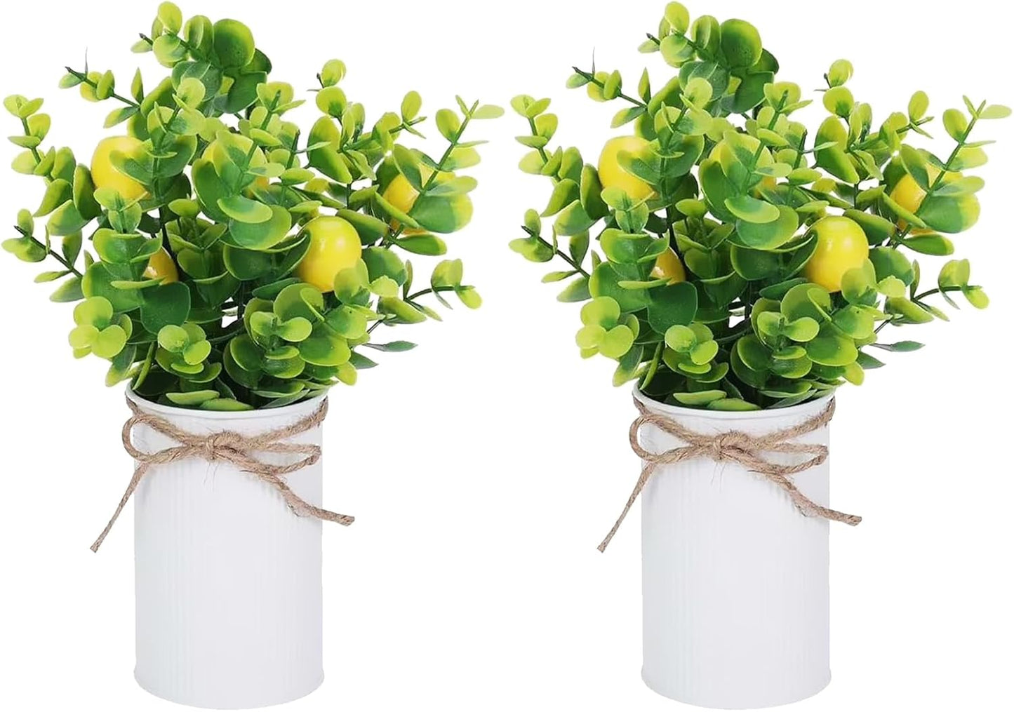 2PCS Artificial Potted Fruit Trees, 11inch Artificial Potted Plants, Fake Lemon Strawberry Orange Peach Decorative Fruit Trees with Iron Flower Pot for Home Kitchen Table Centerpieces Decor(Lemon)