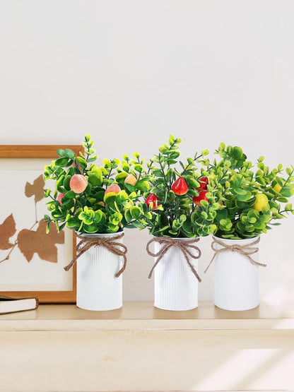 2PCS Artificial Potted Fruit Trees, 11inch Artificial Potted Plants, Fake Lemon Strawberry Orange Peach Decorative Fruit Trees with Iron Flower Pot for Home Kitchen Table Centerpieces Decor(Lemon)