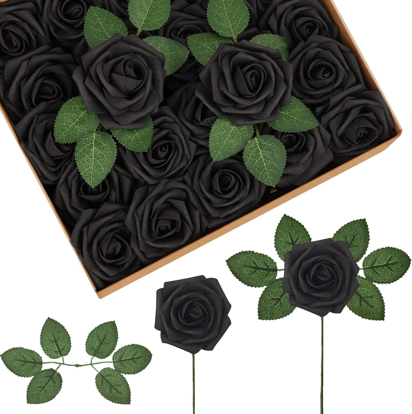 Artificial Flowers, 50 Pcs Pink Foam Fake Roses Bulk with Stems for Decoration DIY Wedding Bouquets Centerpieces Bridal Shower Party Valentines Christmas Tree