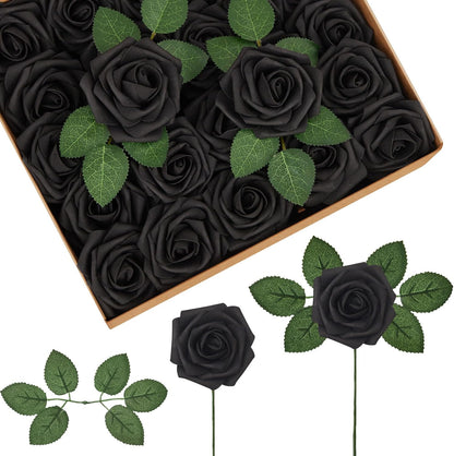 Artificial Flowers, 50 Pcs Pink Foam Fake Roses Bulk with Stems for Decoration DIY Wedding Bouquets Centerpieces Bridal Shower Party Valentines Christmas Tree