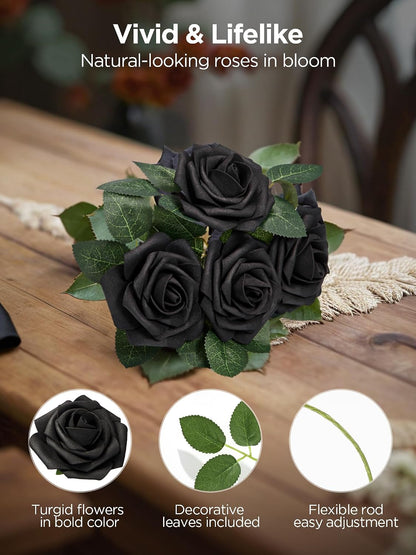 Artificial Flowers, 50 Pcs Pink Foam Fake Roses Bulk with Stems for Decoration DIY Wedding Bouquets Centerpieces Bridal Shower Party Valentines Christmas Tree