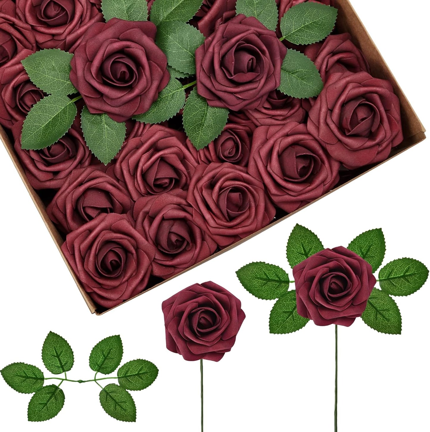 Artificial Flowers, 50 Pcs Pink Foam Fake Roses Bulk with Stems for Decoration DIY Wedding Bouquets Centerpieces Bridal Shower Party Valentines Christmas Tree