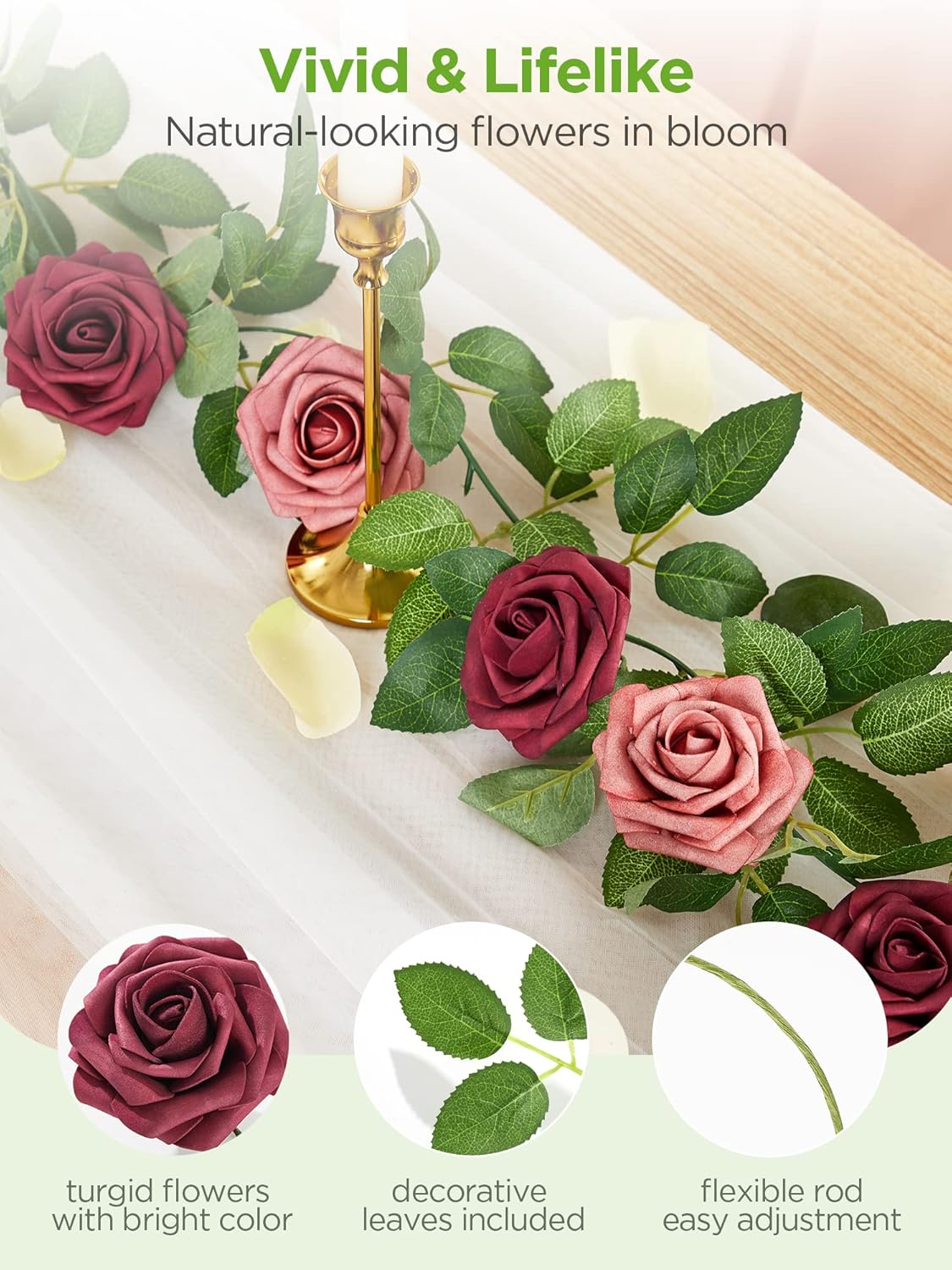 Artificial Flowers, 50 Pcs Pink Foam Fake Roses Bulk with Stems for Decoration DIY Wedding Bouquets Centerpieces Bridal Shower Party Valentines Christmas Tree