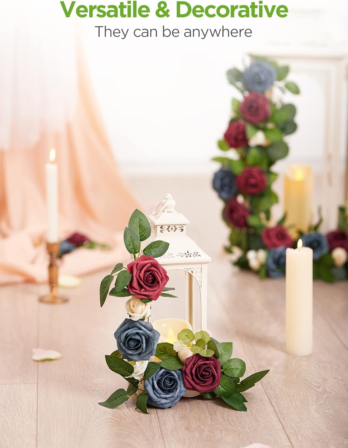 Artificial Flowers, 50 Pcs Pink Foam Fake Roses Bulk with Stems for Decoration DIY Wedding Bouquets Centerpieces Bridal Shower Party Valentines Christmas Tree