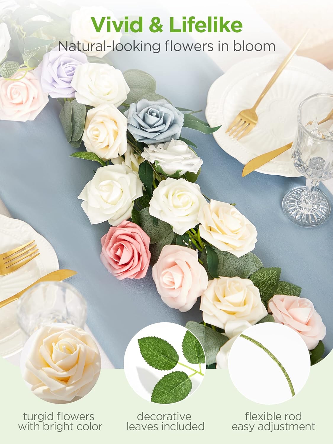 Artificial Flowers, 50 Pcs Pink Foam Fake Roses Bulk with Stems for Decoration DIY Wedding Bouquets Centerpieces Bridal Shower Party Valentines Christmas Tree
