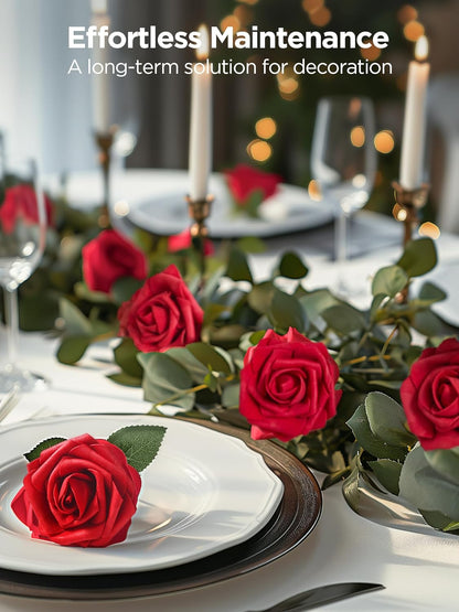 Artificial Flowers, 50 Pcs Pink Foam Fake Roses Bulk with Stems for Decoration DIY Wedding Bouquets Centerpieces Bridal Shower Party Valentines Christmas Tree