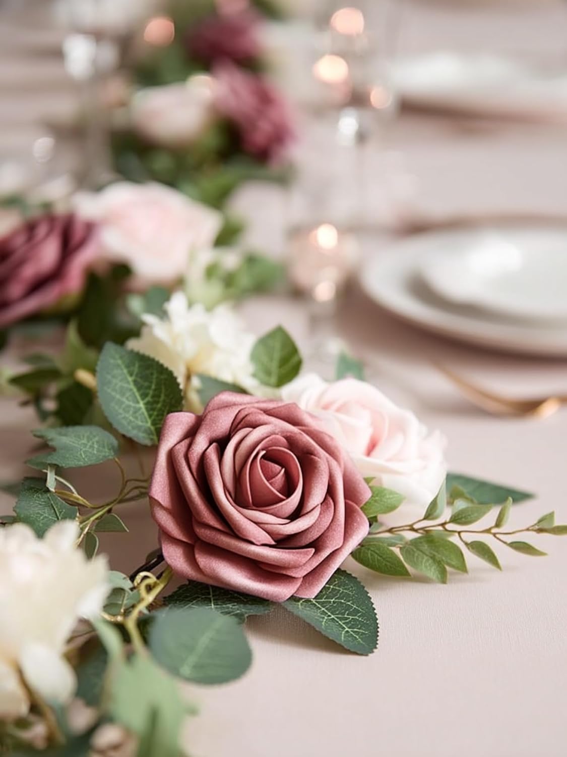 Artificial Flowers, 50 Pcs Pink Foam Fake Roses Bulk with Stems for Decoration DIY Wedding Bouquets Centerpieces Bridal Shower Party Valentines Christmas Tree