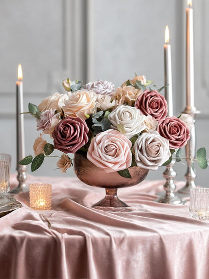 Artificial Flowers, 50 Pcs Pink Foam Fake Roses Bulk with Stems for Decoration DIY Wedding Bouquets Centerpieces Bridal Shower Party Valentines Christmas Tree