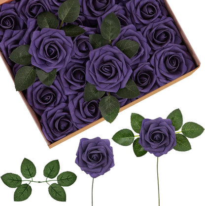 Artificial Flowers, 50 Pcs Pink Foam Fake Roses Bulk with Stems for Decoration DIY Wedding Bouquets Centerpieces Bridal Shower Party Valentines Christmas Tree