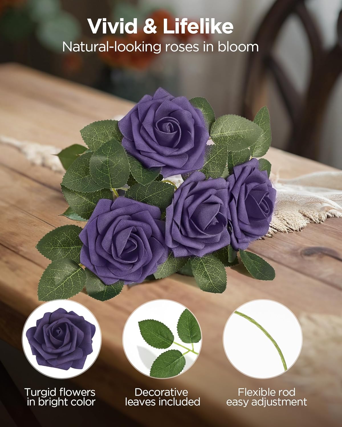 Artificial Flowers, 50 Pcs Pink Foam Fake Roses Bulk with Stems for Decoration DIY Wedding Bouquets Centerpieces Bridal Shower Party Valentines Christmas Tree