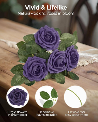 Artificial Flowers, 50 Pcs Pink Foam Fake Roses Bulk with Stems for Decoration DIY Wedding Bouquets Centerpieces Bridal Shower Party Valentines Christmas Tree