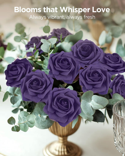 Artificial Flowers, 50 Pcs Pink Foam Fake Roses Bulk with Stems for Decoration DIY Wedding Bouquets Centerpieces Bridal Shower Party Valentines Christmas Tree