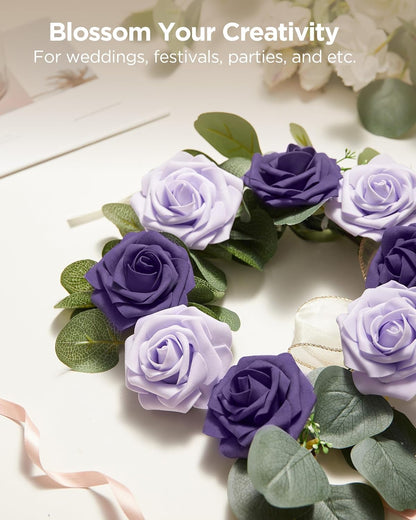 Artificial Flowers, 50 Pcs Pink Foam Fake Roses Bulk with Stems for Decoration DIY Wedding Bouquets Centerpieces Bridal Shower Party Valentines Christmas Tree