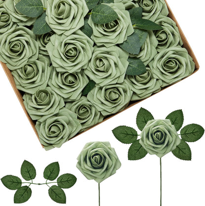 Artificial Flowers, 50 Pcs Pink Foam Fake Roses Bulk with Stems for Decoration DIY Wedding Bouquets Centerpieces Bridal Shower Party Valentines Christmas Tree