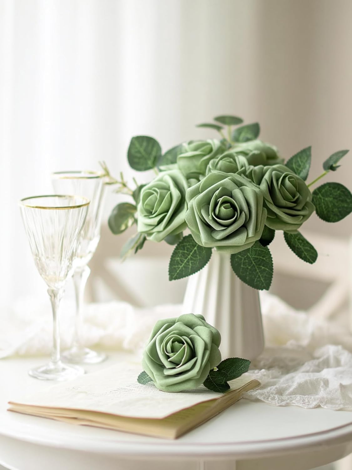 Artificial Flowers, 50 Pcs Pink Foam Fake Roses Bulk with Stems for Decoration DIY Wedding Bouquets Centerpieces Bridal Shower Party Valentines Christmas Tree