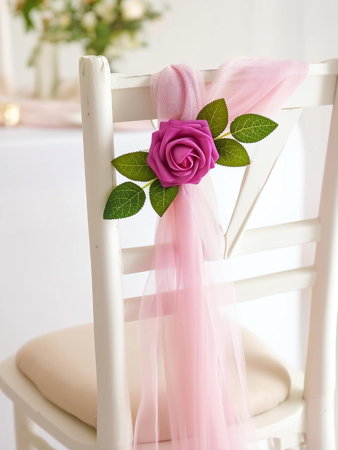 Artificial Flowers, 50 Pcs Pink Foam Fake Roses Bulk with Stems for Decoration DIY Wedding Bouquets Centerpieces Bridal Shower Party Valentines Christmas Tree