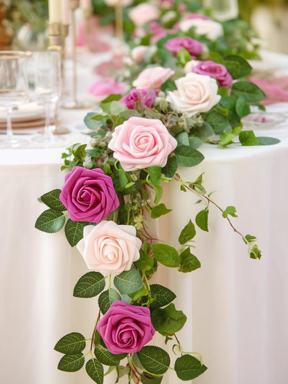 Artificial Flowers, 50 Pcs Pink Foam Fake Roses Bulk with Stems for Decoration DIY Wedding Bouquets Centerpieces Bridal Shower Party Valentines Christmas Tree