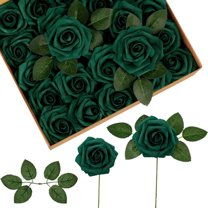 Artificial Flowers, 50 Pcs Pink Foam Fake Roses Bulk with Stems for Decoration DIY Wedding Bouquets Centerpieces Bridal Shower Party Valentines Christmas Tree