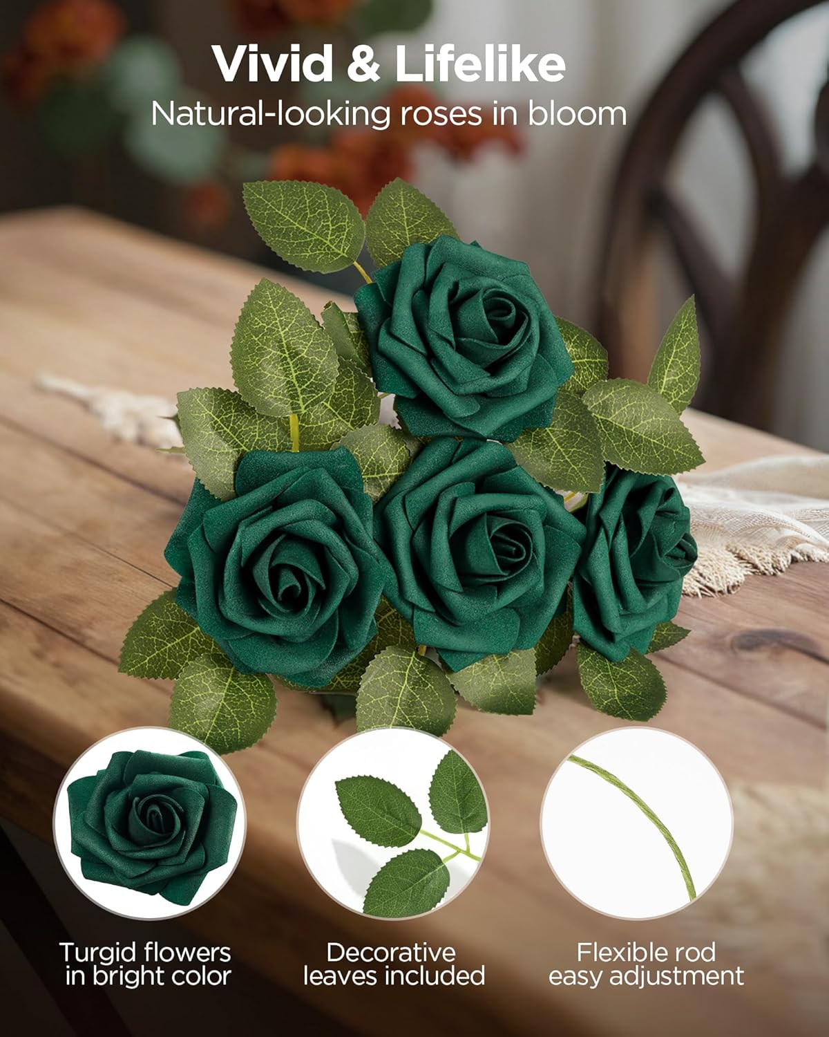 Artificial Flowers, 50 Pcs Pink Foam Fake Roses Bulk with Stems for Decoration DIY Wedding Bouquets Centerpieces Bridal Shower Party Valentines Christmas Tree