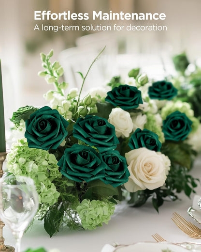 Artificial Flowers, 50 Pcs Pink Foam Fake Roses Bulk with Stems for Decoration DIY Wedding Bouquets Centerpieces Bridal Shower Party Valentines Christmas Tree