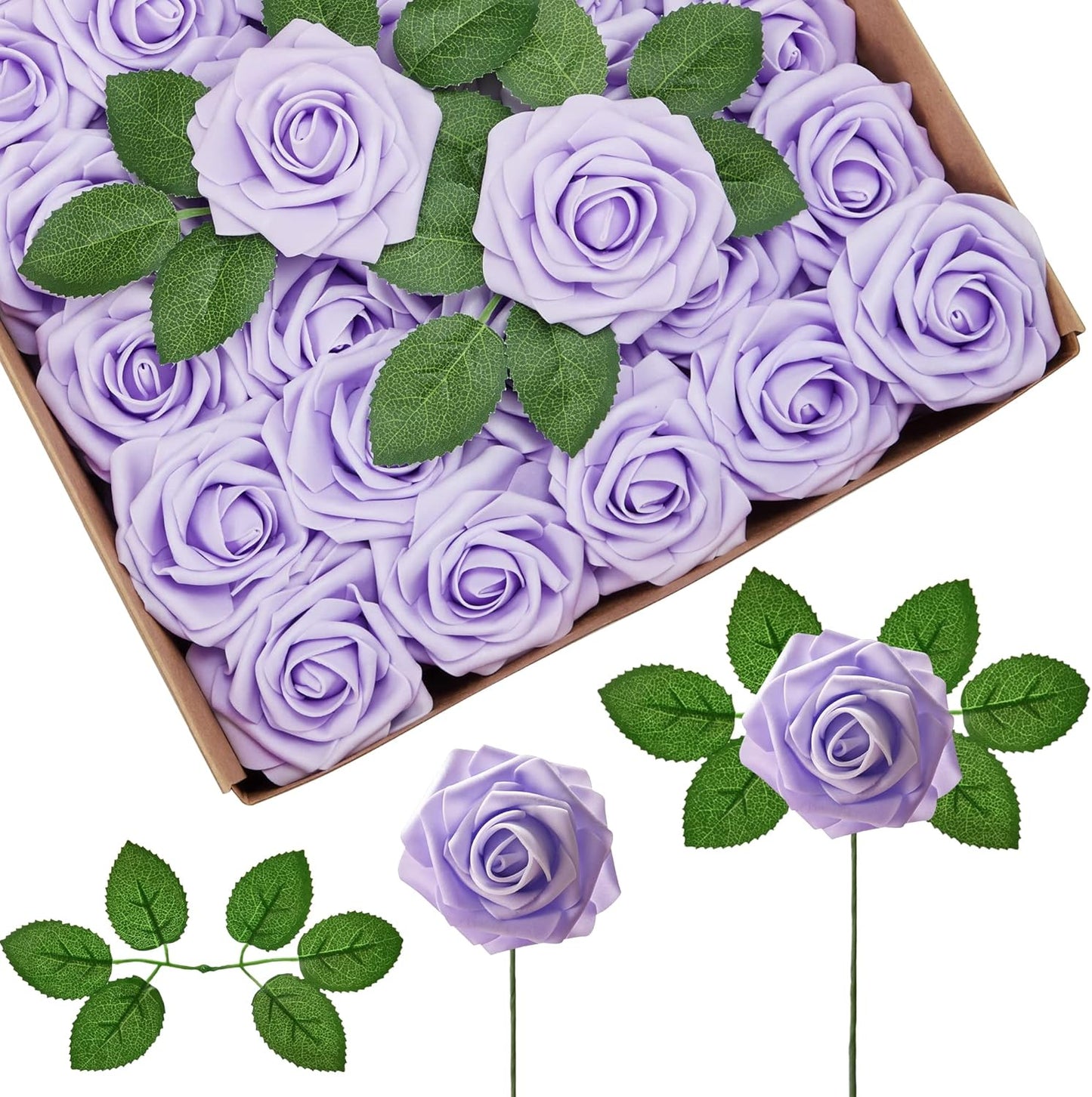 Artificial Flowers, 50 Pcs Pink Foam Fake Roses Bulk with Stems for Decoration DIY Wedding Bouquets Centerpieces Bridal Shower Party Valentines Christmas Tree
