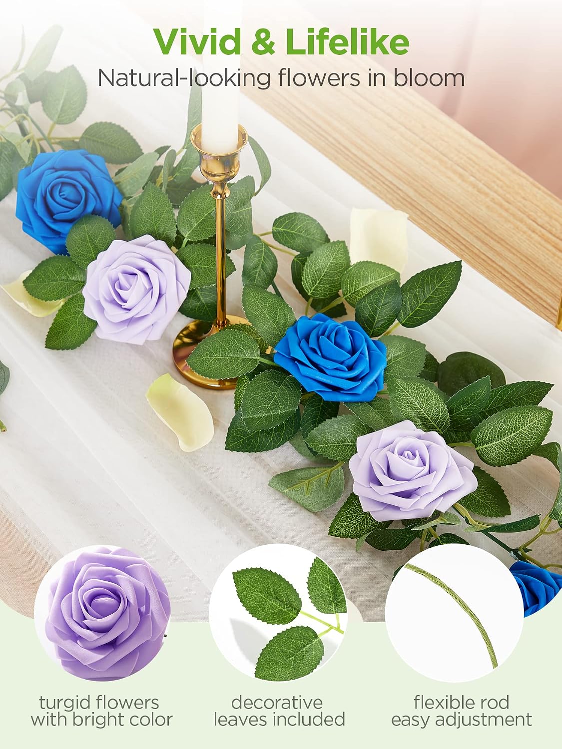 Artificial Flowers, 50 Pcs Pink Foam Fake Roses Bulk with Stems for Decoration DIY Wedding Bouquets Centerpieces Bridal Shower Party Valentines Christmas Tree