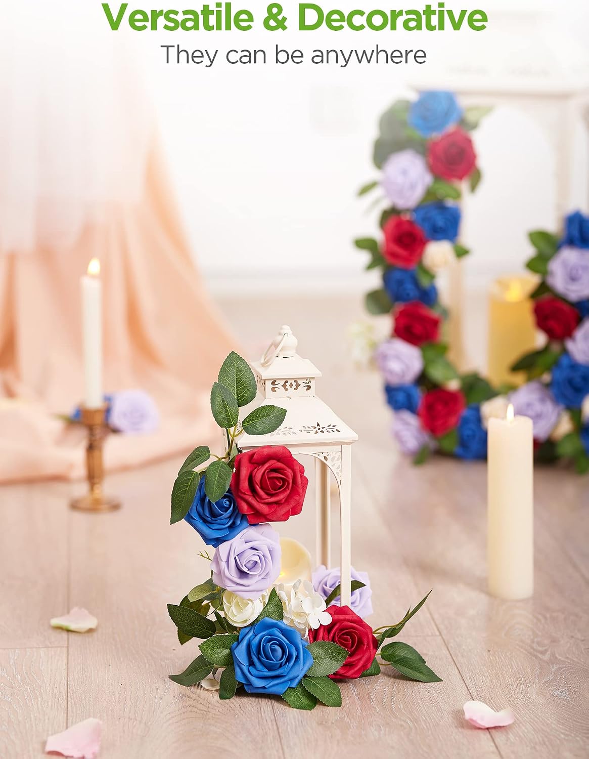 Artificial Flowers, 50 Pcs Pink Foam Fake Roses Bulk with Stems for Decoration DIY Wedding Bouquets Centerpieces Bridal Shower Party Valentines Christmas Tree