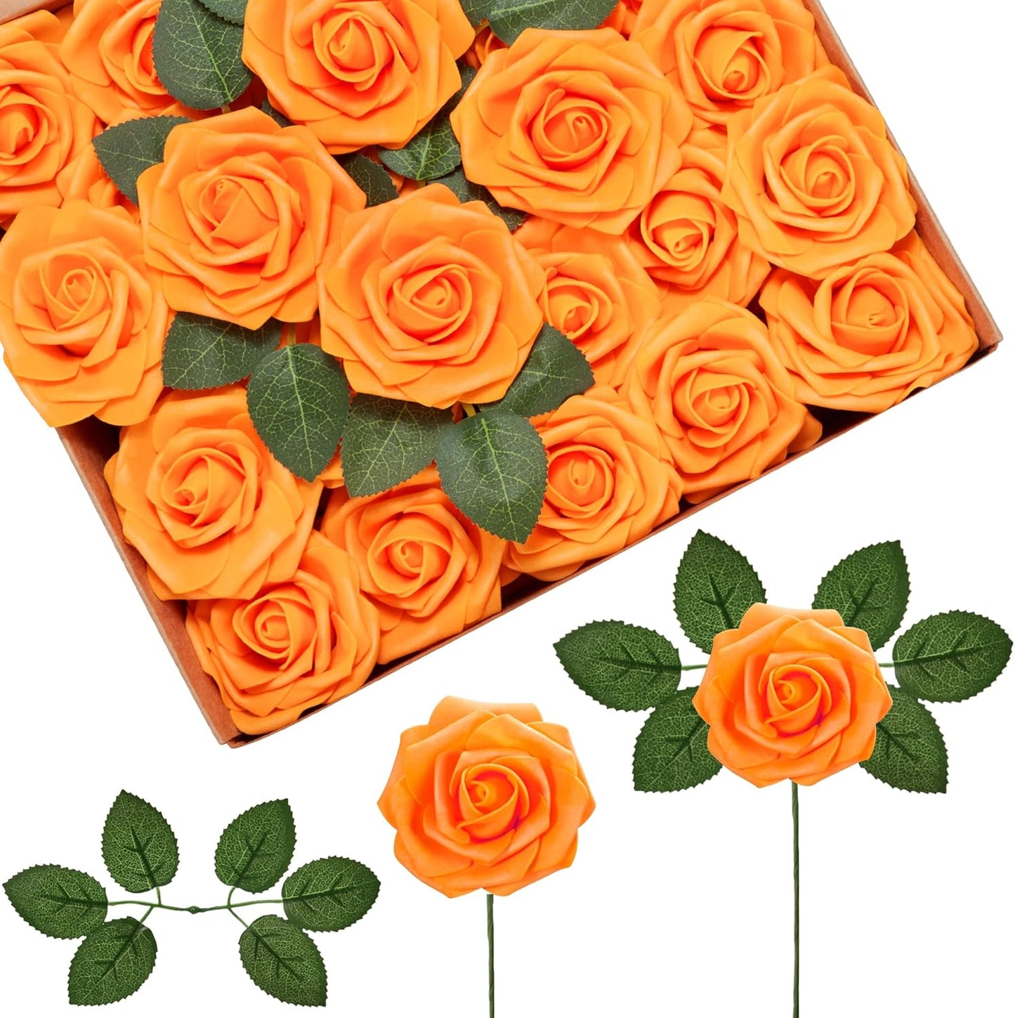 Artificial Flowers, 50 Pcs Pink Foam Fake Roses Bulk with Stems for Decoration DIY Wedding Bouquets Centerpieces Bridal Shower Party Valentines Christmas Tree