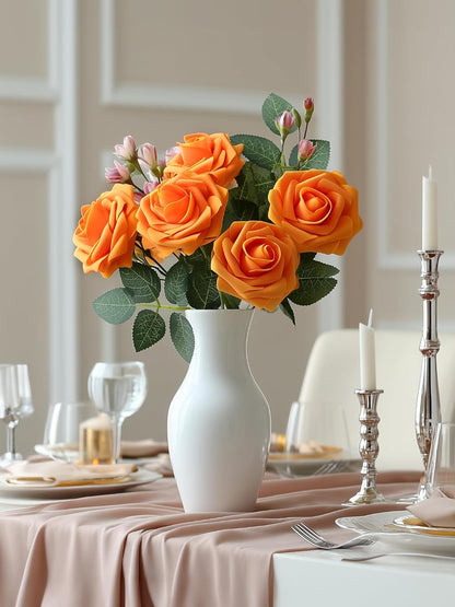 Artificial Flowers, 50 Pcs Pink Foam Fake Roses Bulk with Stems for Decoration DIY Wedding Bouquets Centerpieces Bridal Shower Party Valentines Christmas Tree