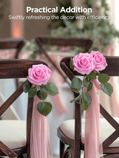 Artificial Flowers, 50 Pcs Pink Foam Fake Roses Bulk with Stems for Decoration DIY Wedding Bouquets Centerpieces Bridal Shower Party Valentines Christmas Tree