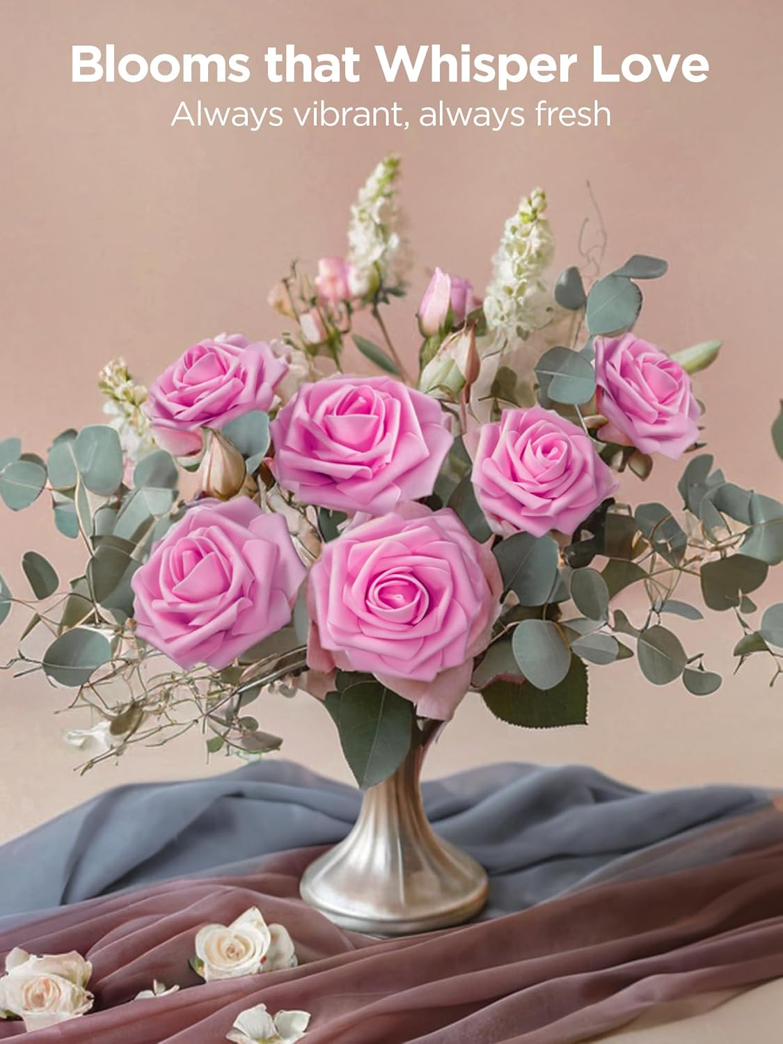 Artificial Flowers, 50 Pcs Pink Foam Fake Roses Bulk with Stems for Decoration DIY Wedding Bouquets Centerpieces Bridal Shower Party Valentines Christmas Tree