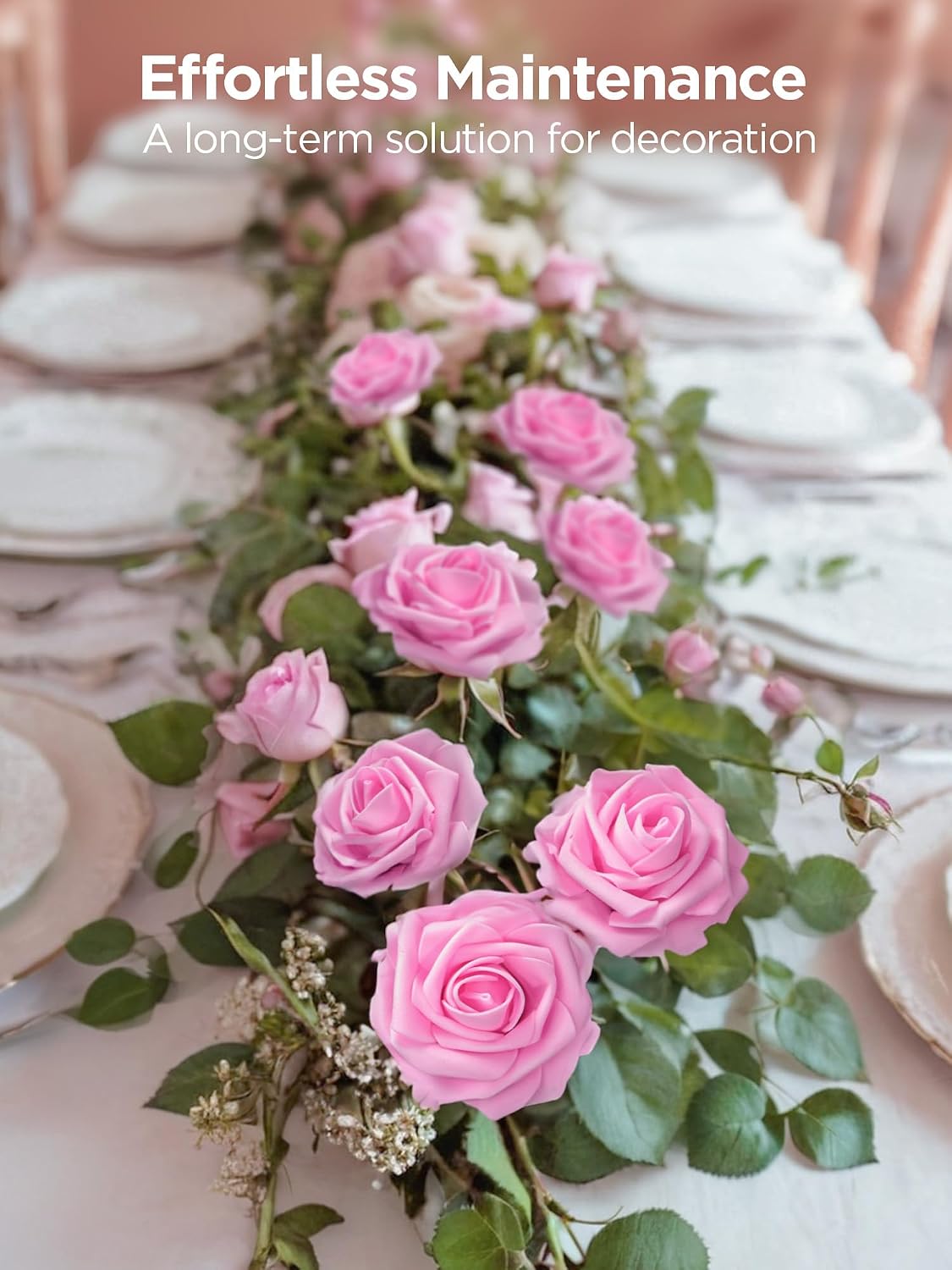 Artificial Flowers, 50 Pcs Pink Foam Fake Roses Bulk with Stems for Decoration DIY Wedding Bouquets Centerpieces Bridal Shower Party Valentines Christmas Tree