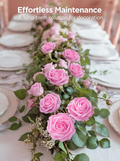 Artificial Flowers, 50 Pcs Pink Foam Fake Roses Bulk with Stems for Decoration DIY Wedding Bouquets Centerpieces Bridal Shower Party Valentines Christmas Tree