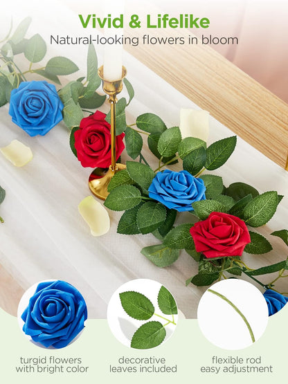 Artificial Flowers, 50 Pcs Pink Foam Fake Roses Bulk with Stems for Decoration DIY Wedding Bouquets Centerpieces Bridal Shower Party Valentines Christmas Tree