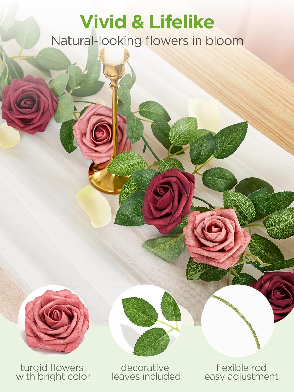 Artificial Flowers, 50 Pcs Pink Foam Fake Roses Bulk with Stems for Decoration DIY Wedding Bouquets Centerpieces Bridal Shower Party Valentines Christmas Tree