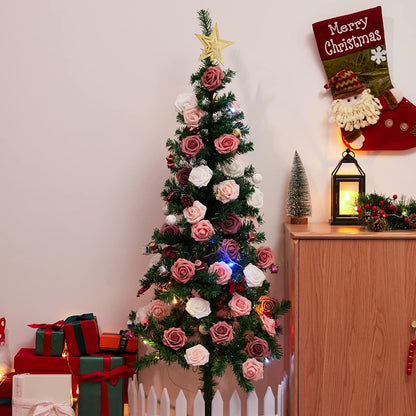 Artificial Flowers, 50 Pcs Pink Foam Fake Roses Bulk with Stems for Decoration DIY Wedding Bouquets Centerpieces Bridal Shower Party Valentines Christmas Tree