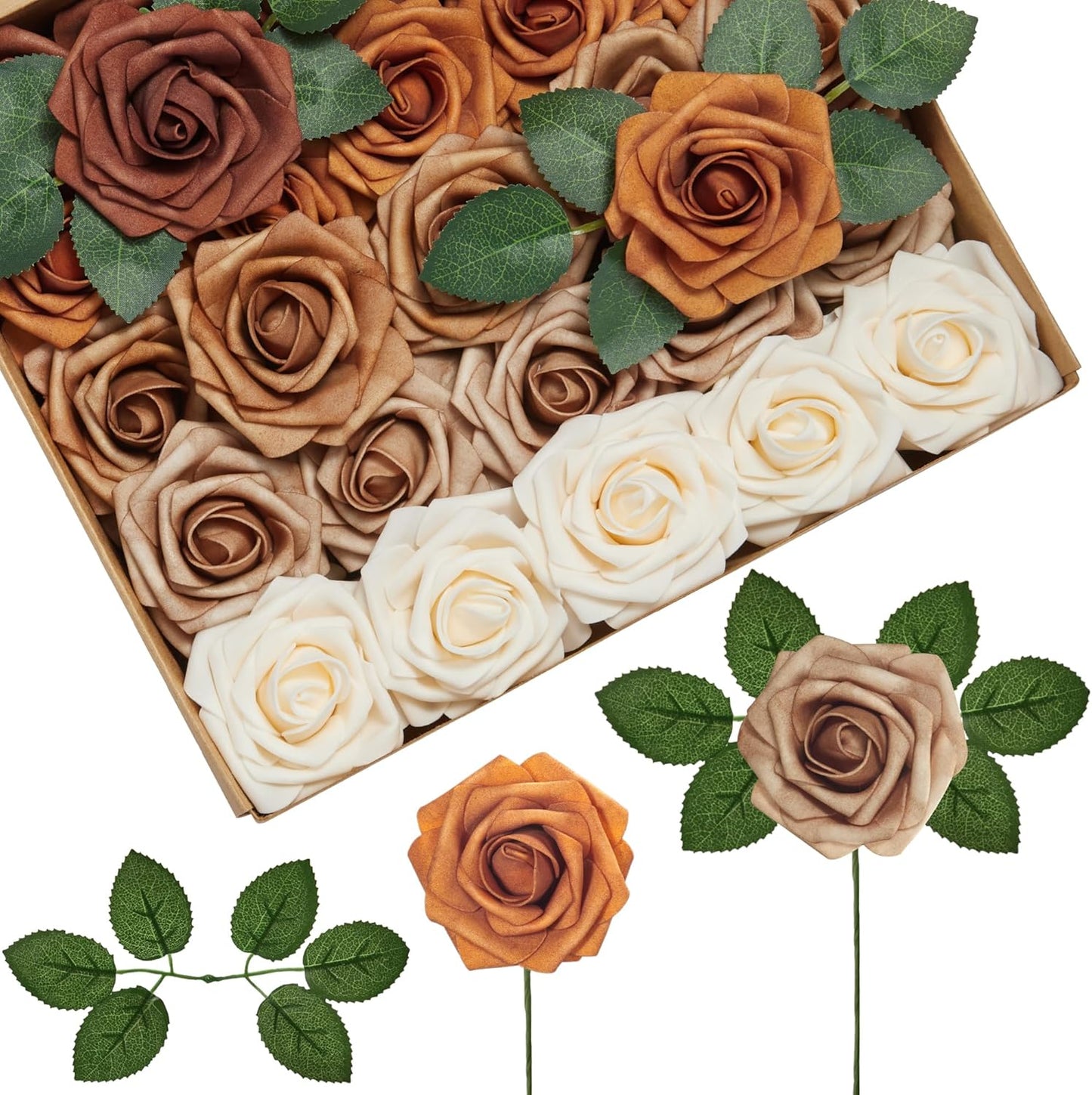 Artificial Flowers, 50 Pcs Pink Foam Fake Roses Bulk with Stems for Decoration DIY Wedding Bouquets Centerpieces Bridal Shower Party Valentines Christmas Tree